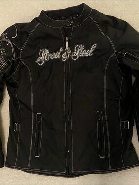 Armored Motorcycle Jacket with Pads - Street & Steel Embroidered Medium New